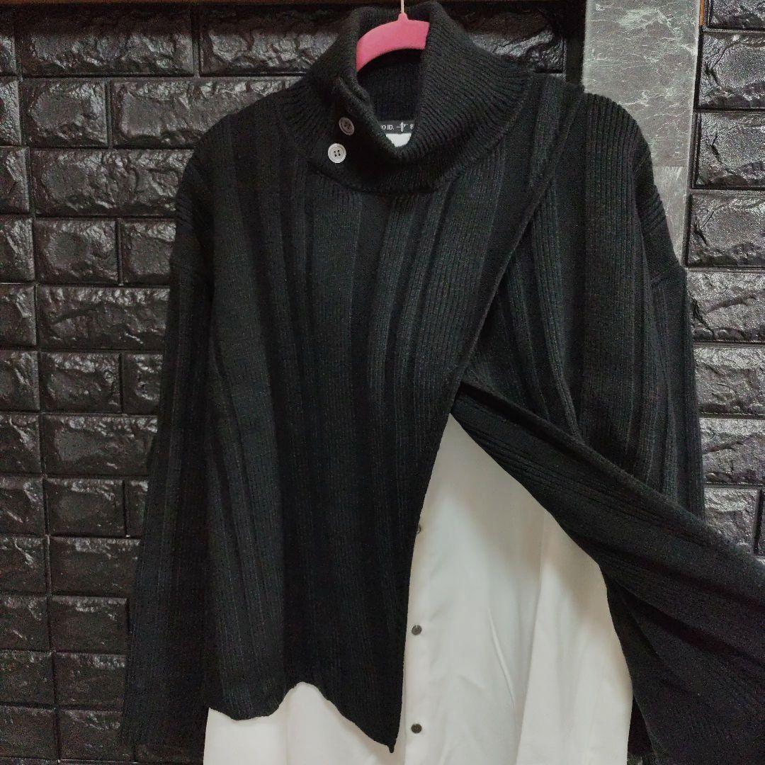 未使用品　ノーアイディー　黒×白　ドッキングハイネック ニットカーディガン