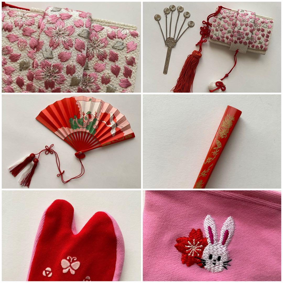 七五三　撫松庵　7歳女児　四つ身着物　結び帯18点フルセット　菊　ピンク　753