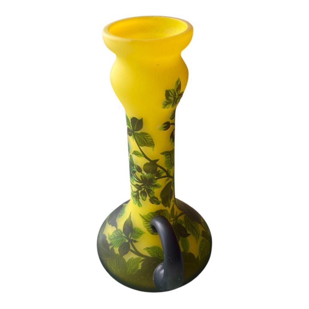 アール・ヌーヴォー様式 ガレ風 ガラス花瓶エミール・ガレ刻印あり アンティーク調