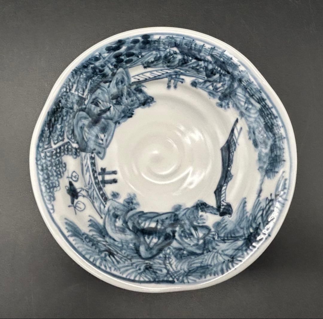 陶器　京焼　清水焼　六齋窯　村田幸之介　小鉢　4個 山水画　七宝紋　新品未使用品