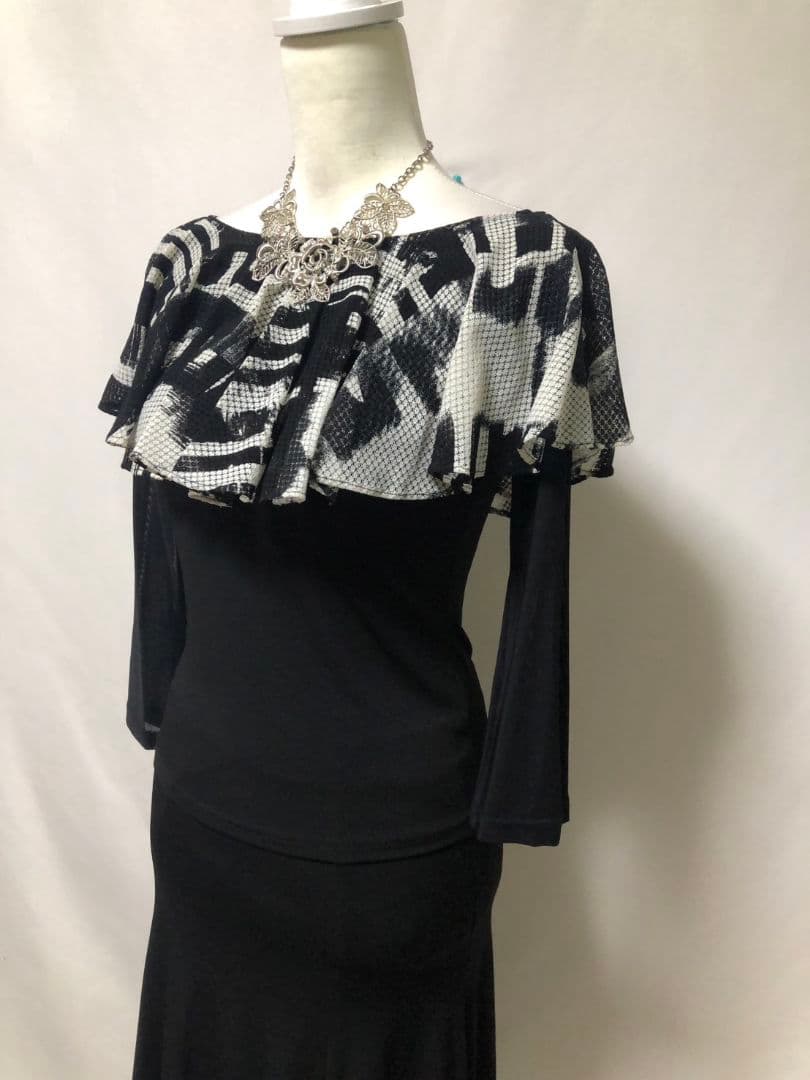 社交ダンス練習レッスン着パーティクリエイトサン現行ケープ風上下セットアップドレス