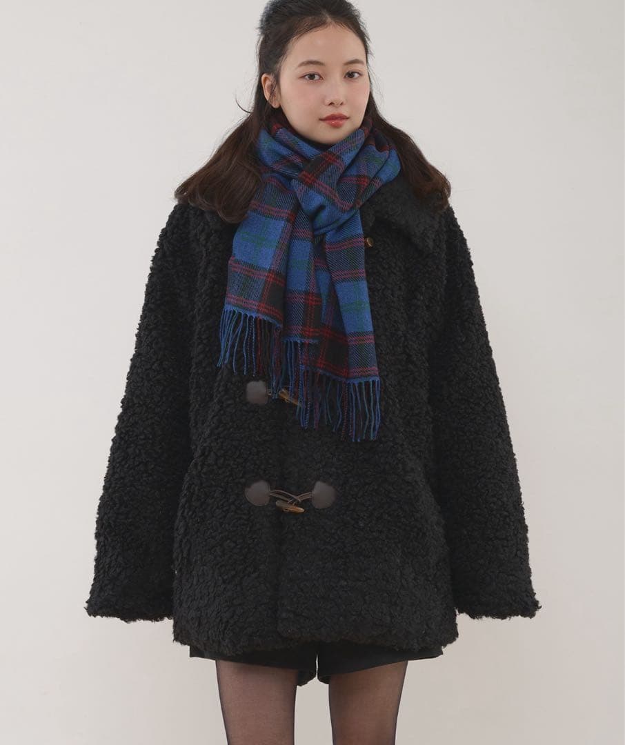 MUHET プードルシャギーダッフルコート　黒　ボア　Lサイズ