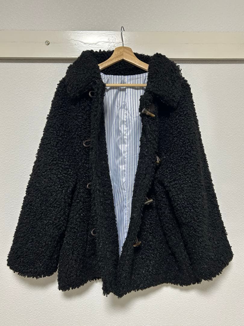 MUHET プードルシャギーダッフルコート　黒　ボア　Lサイズ