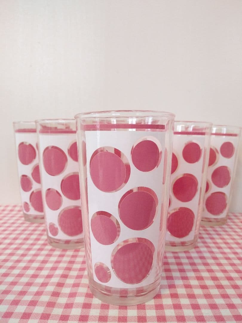 最終価格！美品 グラス６個セット USA ヘーゼルアトラス ピンクドット
