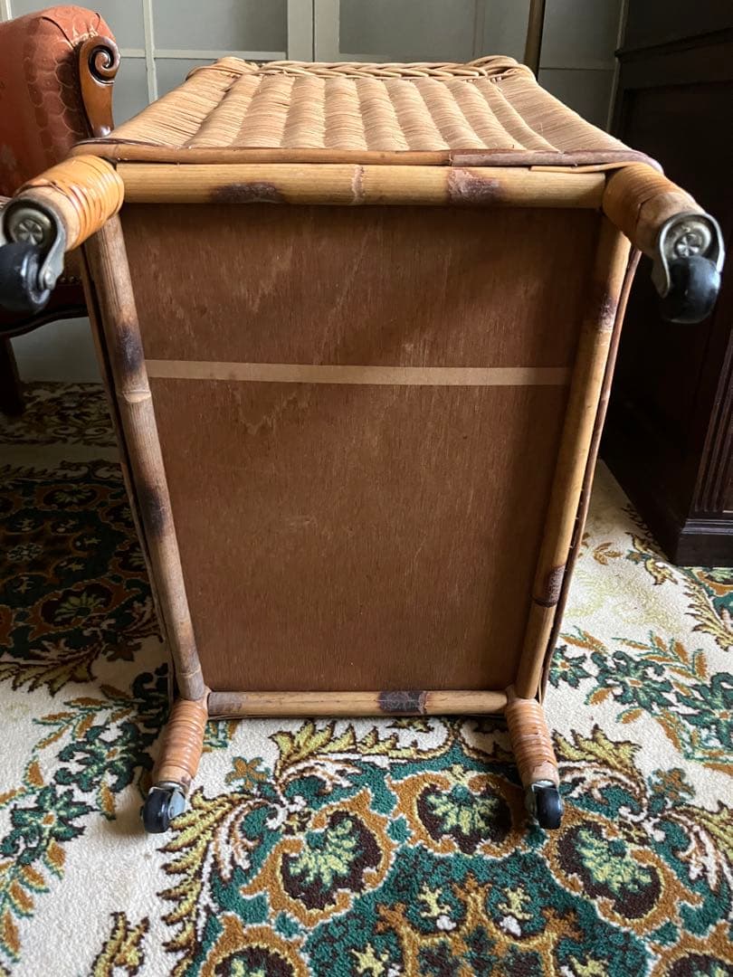 ラタン 籐 脱衣かご ランドリーバスケット 2段 インテリア 昭和レトロ