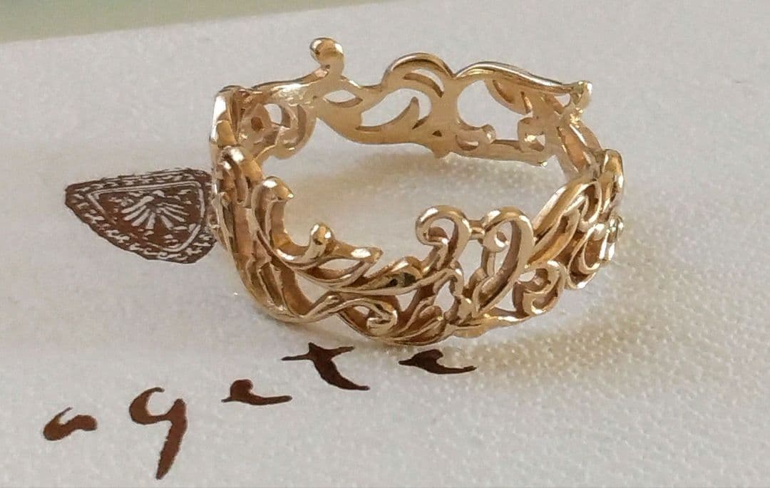 アガット K10 リング 13号 透かし レース クラシック 総柄 レア 限定