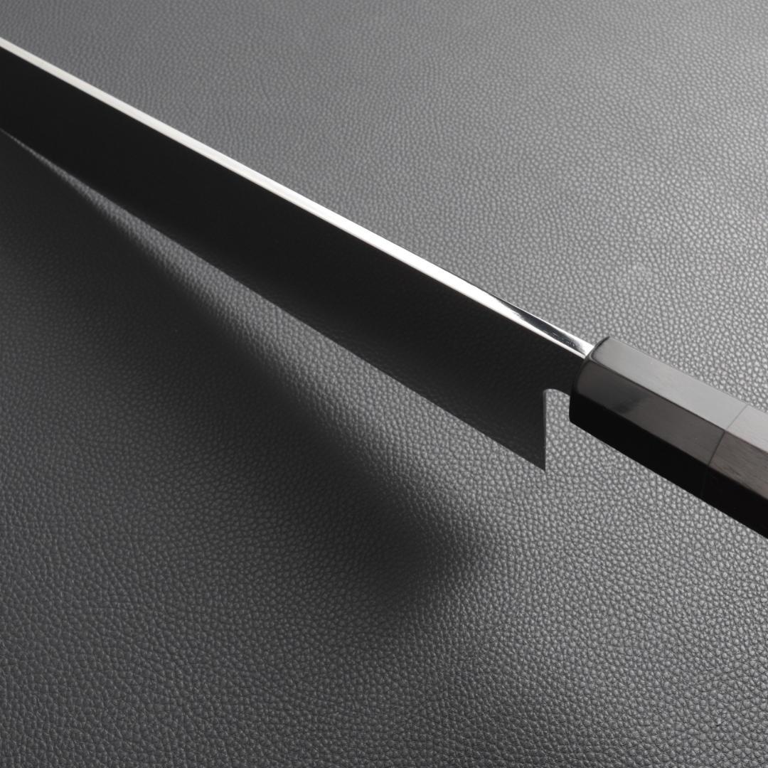 10362 大牛刀 尺寸 鏡面仕上げ 刺身包丁 両刃包丁 黒檀黒水牛角八角柄