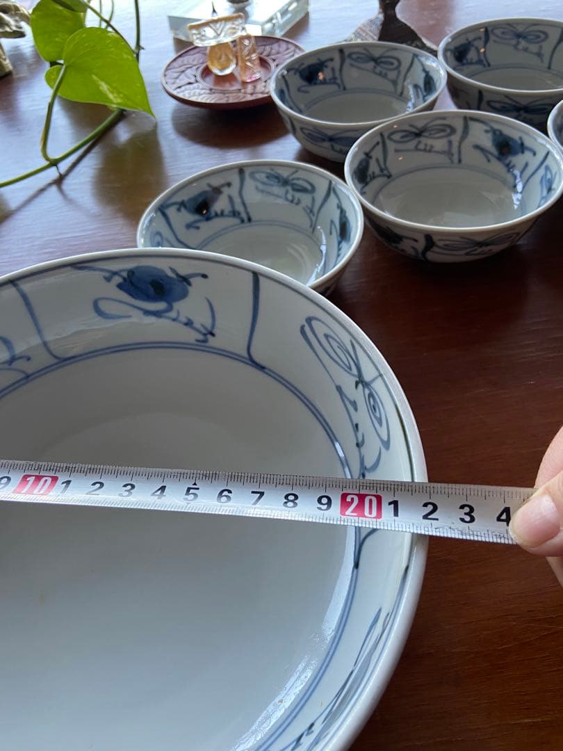 砥部焼　砥部窯　青い花柄の鉢・小鉢セットなずな文