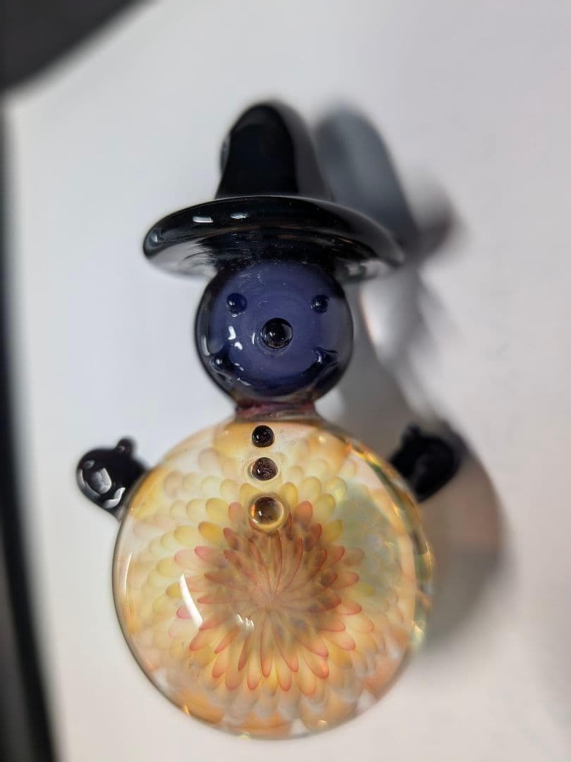 未使用 雪だるま ガラス ペンダントトップ 1点物 フラワー スノーマン