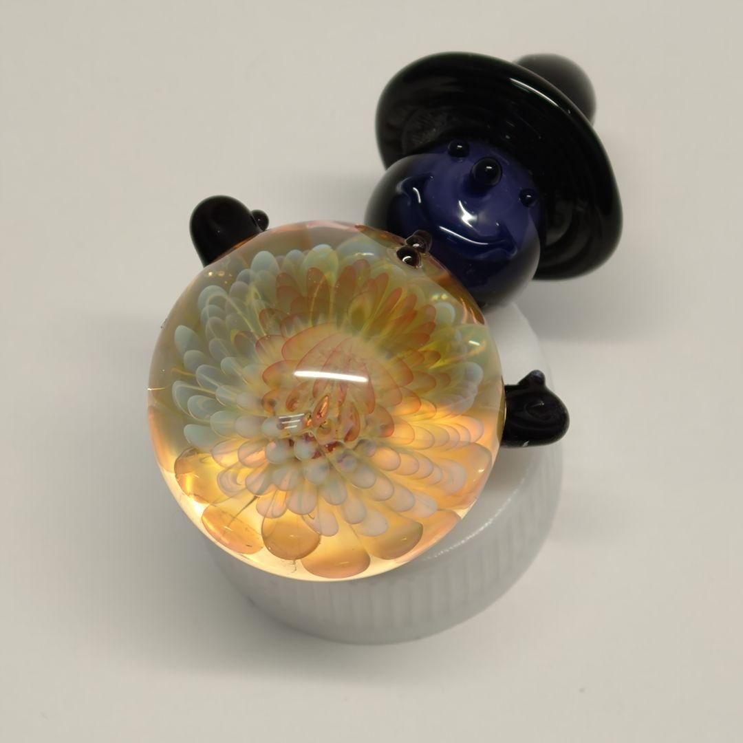 未使用 雪だるま ガラス ペンダントトップ 1点物 フラワー スノーマン