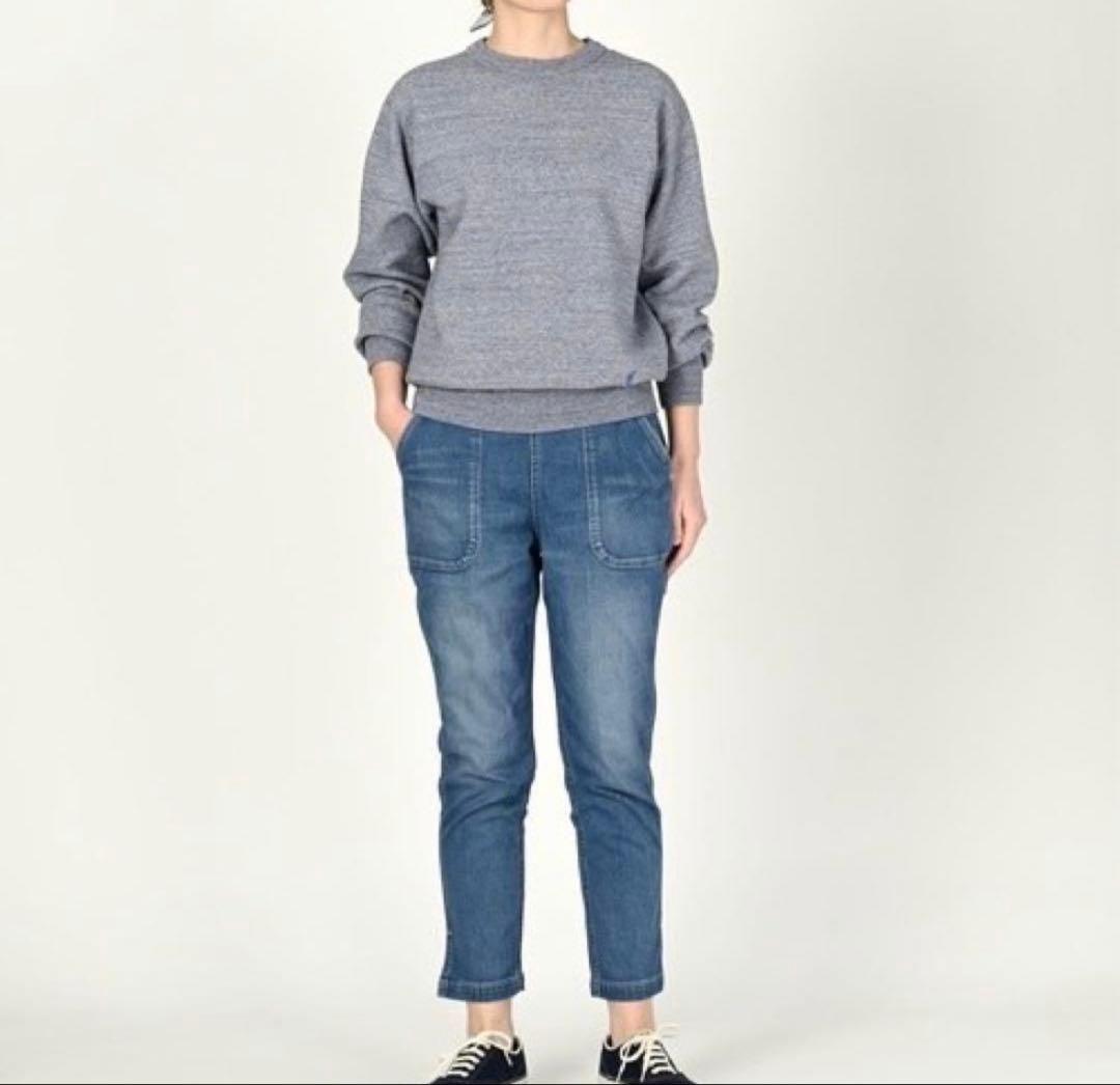 45R ライ麦デニムストレッチの桃比女 ロゴ刺繍 ロゴボタン インディゴ L