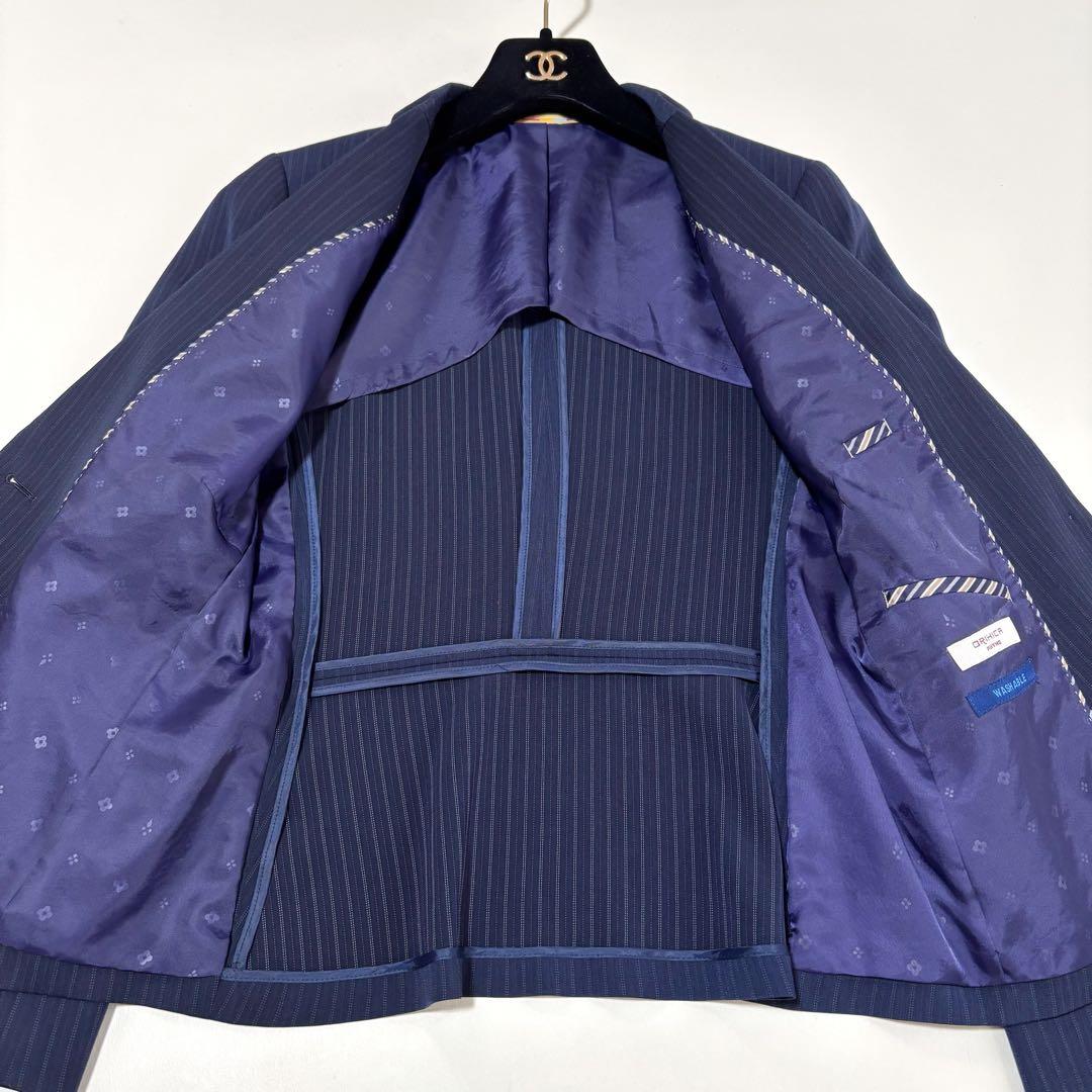 オリヒカ　３点セット　スーツ　ウォッシャブル　ストライプ　ネイビー　Lサイズ