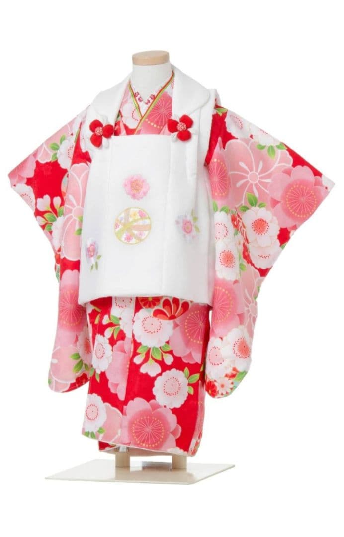 ☆お値下中☆七五三 着物 3歳 女の子 被布セット ピンク赤 桜柄
