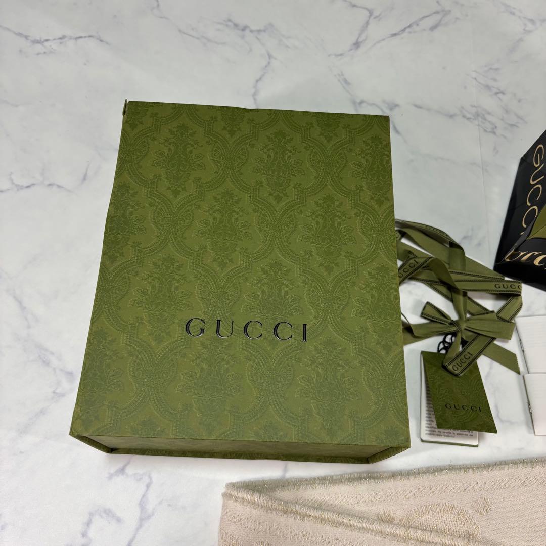 GUCCI 最高級ウール ジャカード マフラー ゴールド ラメ