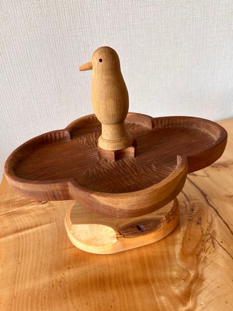 rebmob木工　作品　キツツキ 鳥　ケーキスタンド トレー コンポート 皿