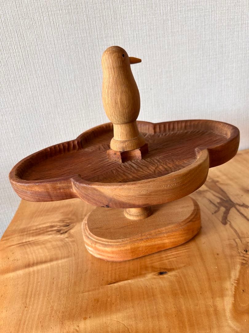 rebmob木工　作品　キツツキ 鳥　ケーキスタンド トレー コンポート 皿