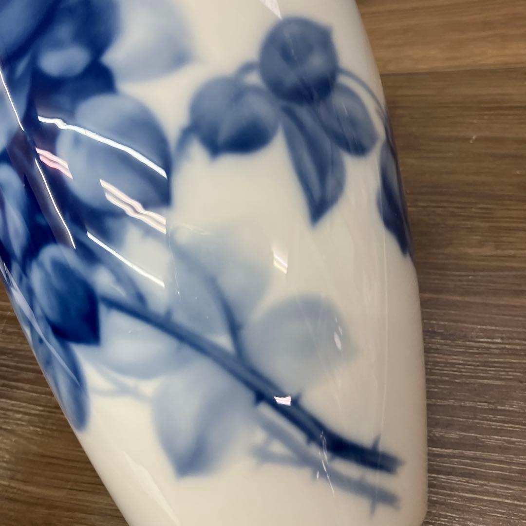 D-壁 大倉陶園 ブルーローズ 花瓶 金縁 オークラ花入れ 花立て 花生け