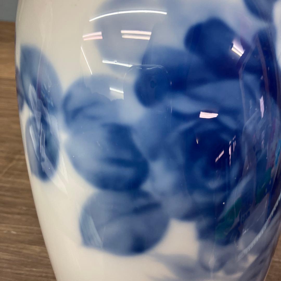 D-壁 大倉陶園 ブルーローズ 花瓶 金縁 オークラ花入れ 花立て 花生け