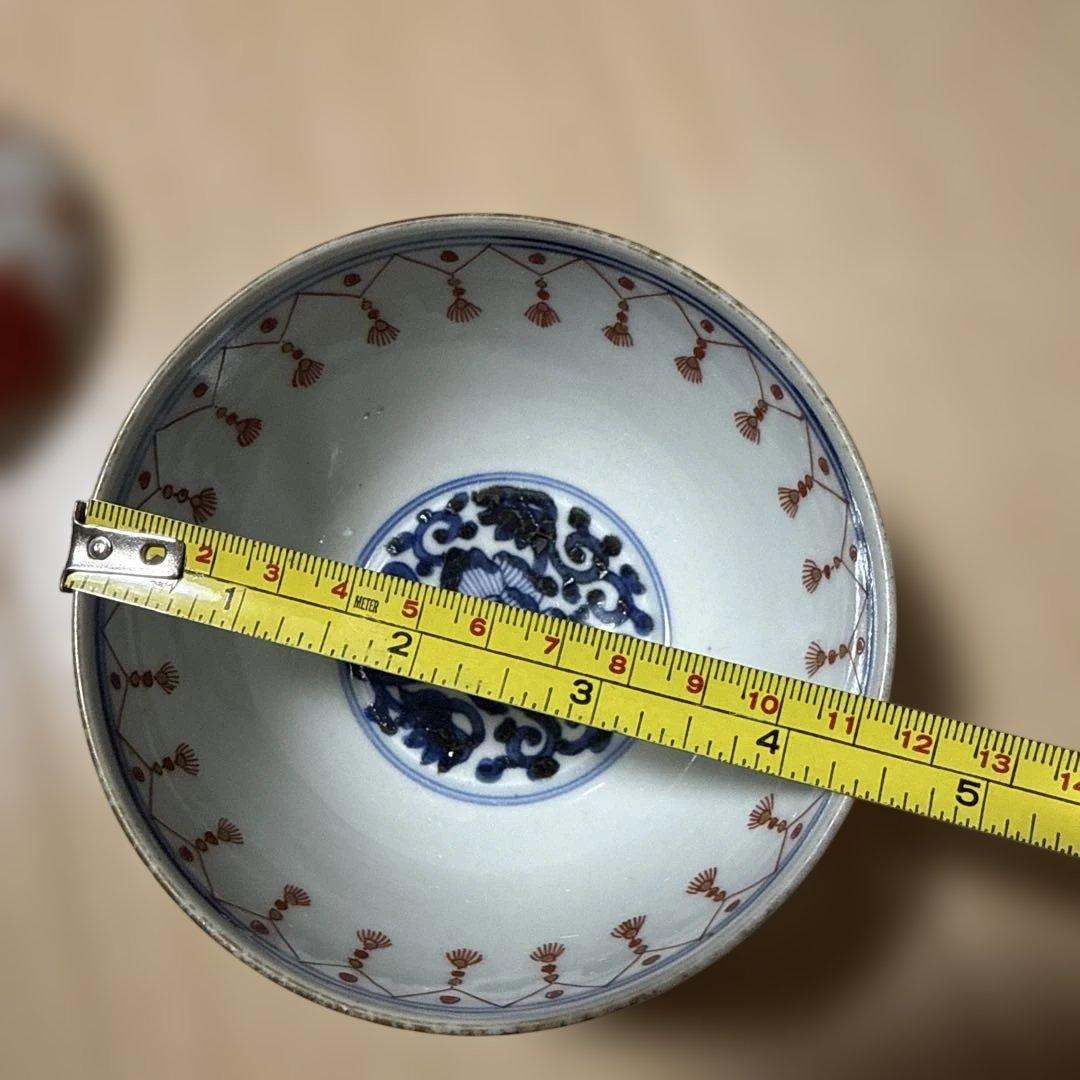 古伊万里 赤玉瓔珞紋 蓋茶碗 一客