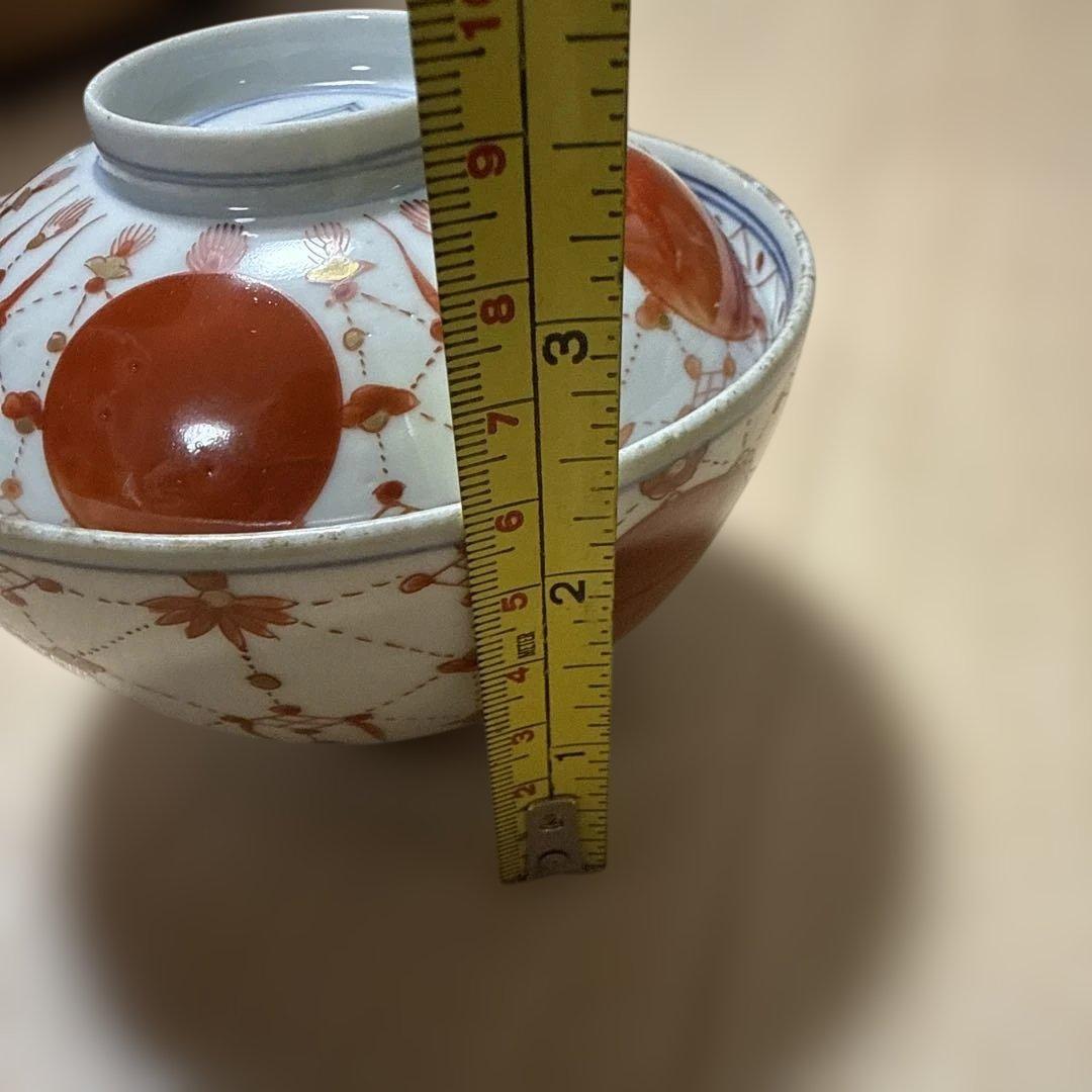 古伊万里 赤玉瓔珞紋 蓋茶碗 一客