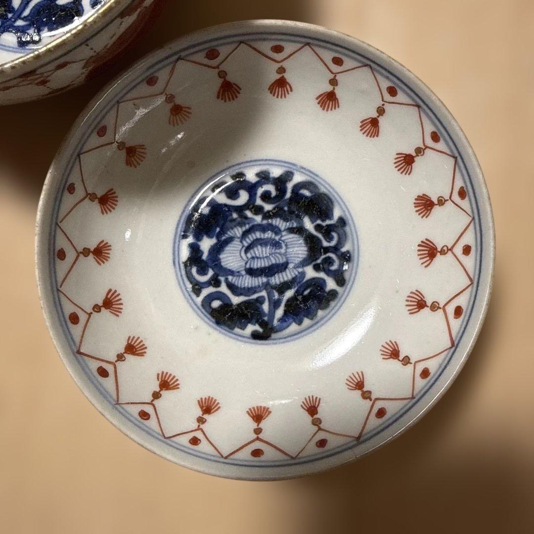 古伊万里 赤玉瓔珞紋 蓋茶碗 一客