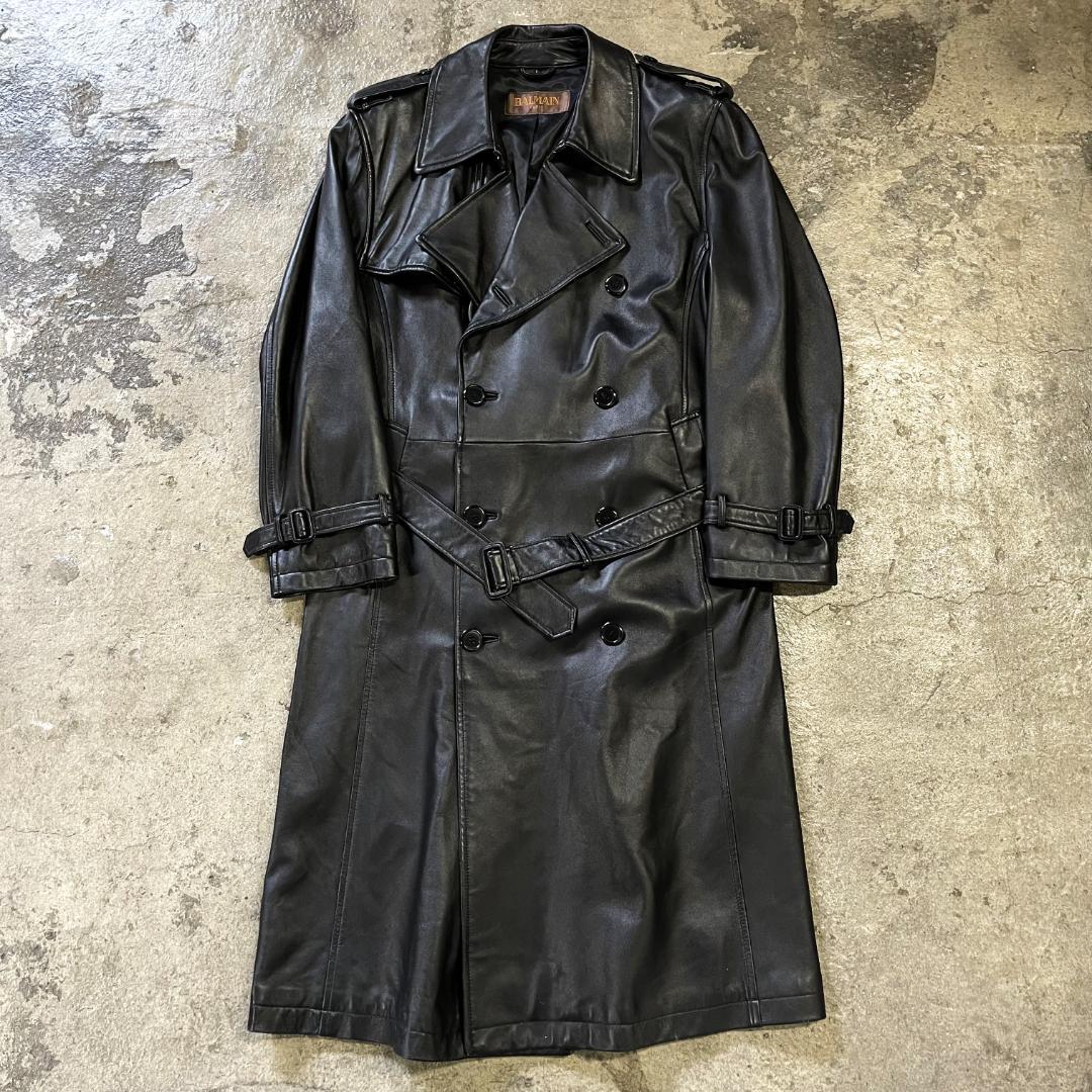 BALMAIN バルマン ロング レザー トレンチコート L 羊革