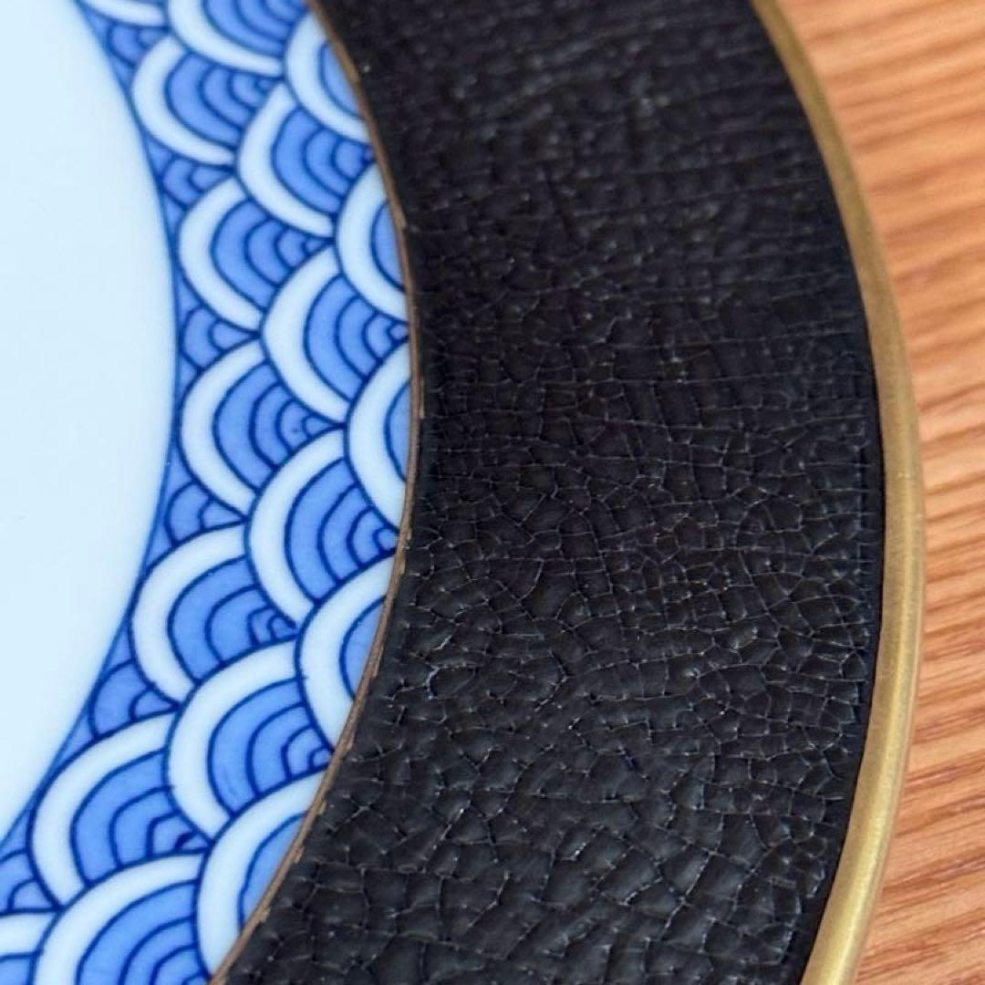 伊万里焼 畑萬陶苑 キュイール金彩青海波文 フラットプレート☆