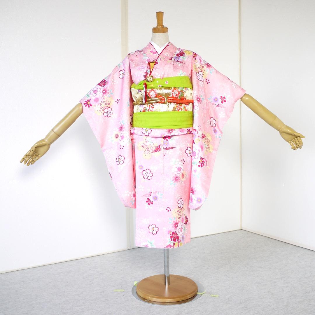 七五三 女の子 7歳 四つ身 着物 帯 フルセット 古典 ピンク