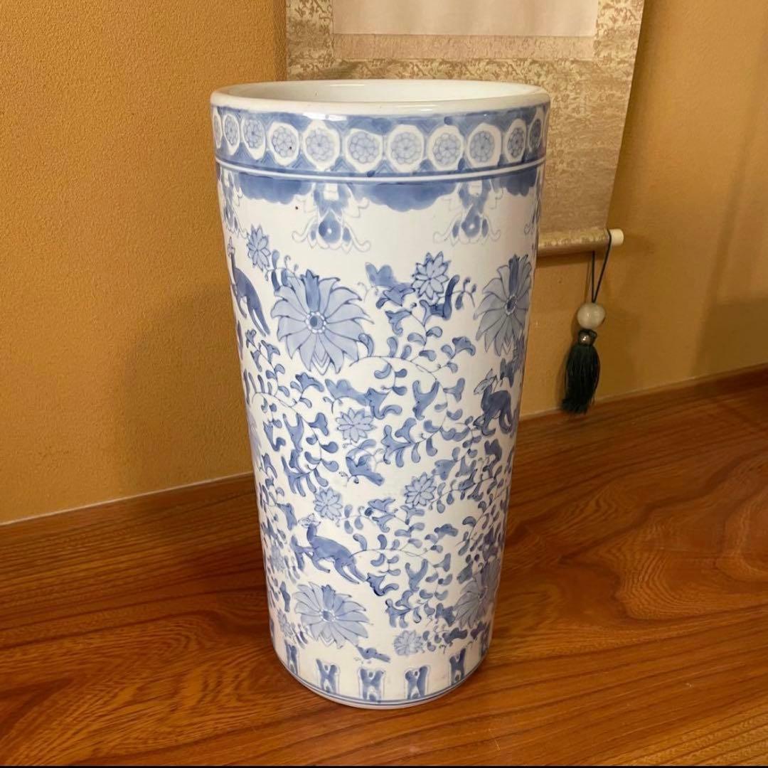 【昭和レトロ】陶器 傘立て 高さ約46㎝ レトロ 花模様 置物 花瓶 ビンテージ