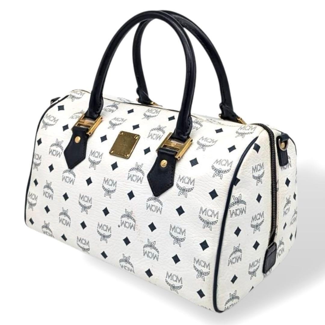 美品✨MCM エムシーエム ボストンバッグ ヴィセトス ホワイト ブラック 総柄