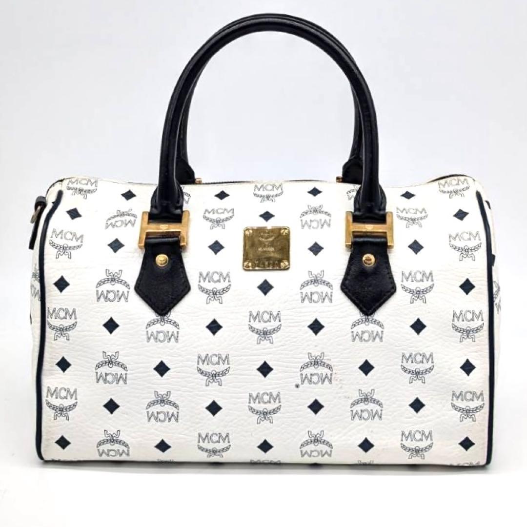 美品✨MCM エムシーエム ボストンバッグ ヴィセトス ホワイト ブラック 総柄