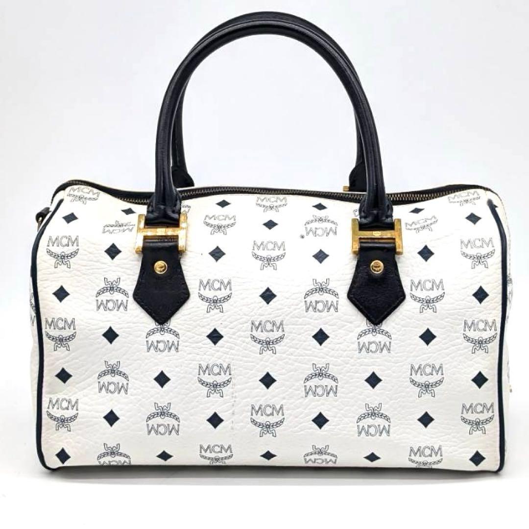 美品✨MCM エムシーエム ボストンバッグ ヴィセトス ホワイト ブラック 総柄