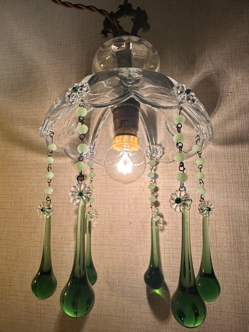 フランス アンティーク グリーンムラーノガラスの巨大なミニシャンデリア＊