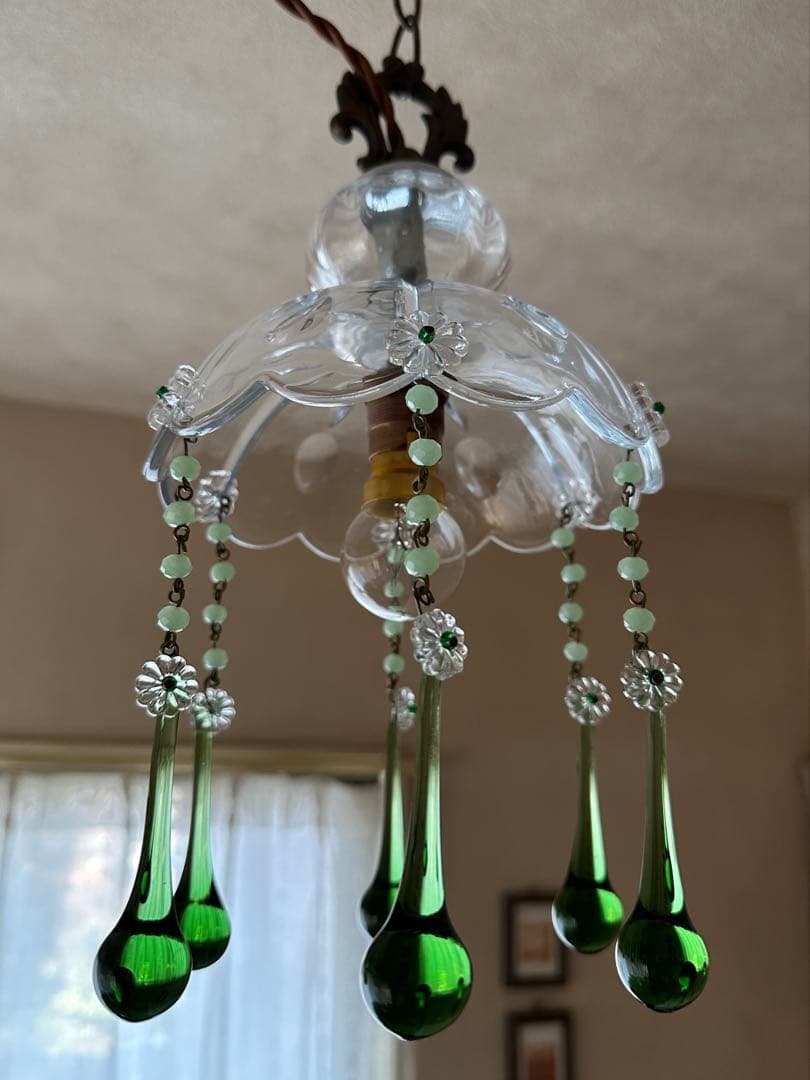 フランス アンティーク グリーンムラーノガラスの巨大なミニシャンデリア＊