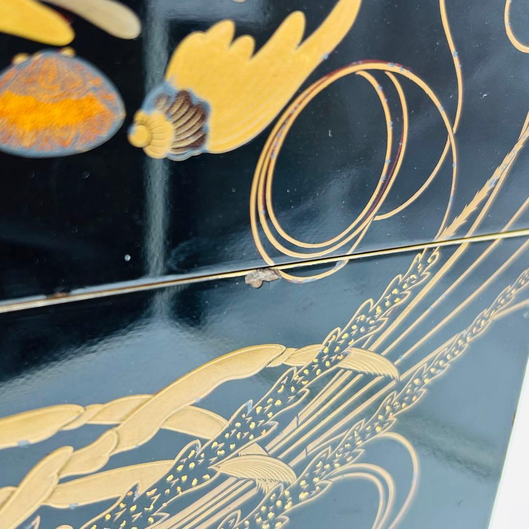 【海老海鮮尽くし蒔絵重箱　段重　お節料理】骨董　アンティーク　インテリア