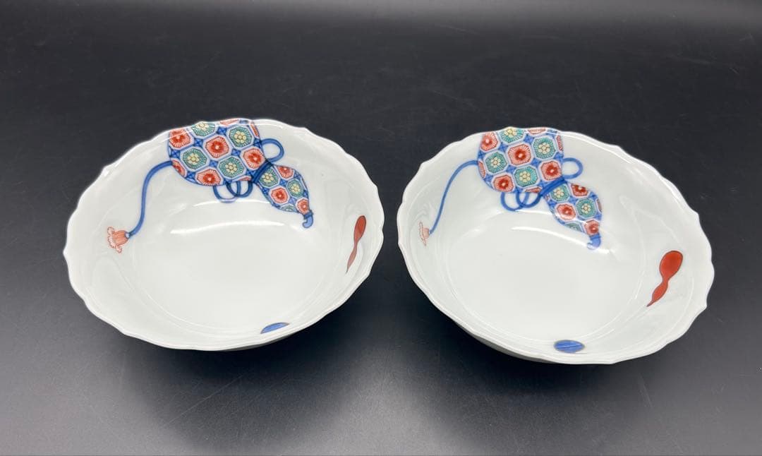 陶器　有田焼　十三代柿右衛門窯　人間国宝　染錦瓢文　小鉢　2個