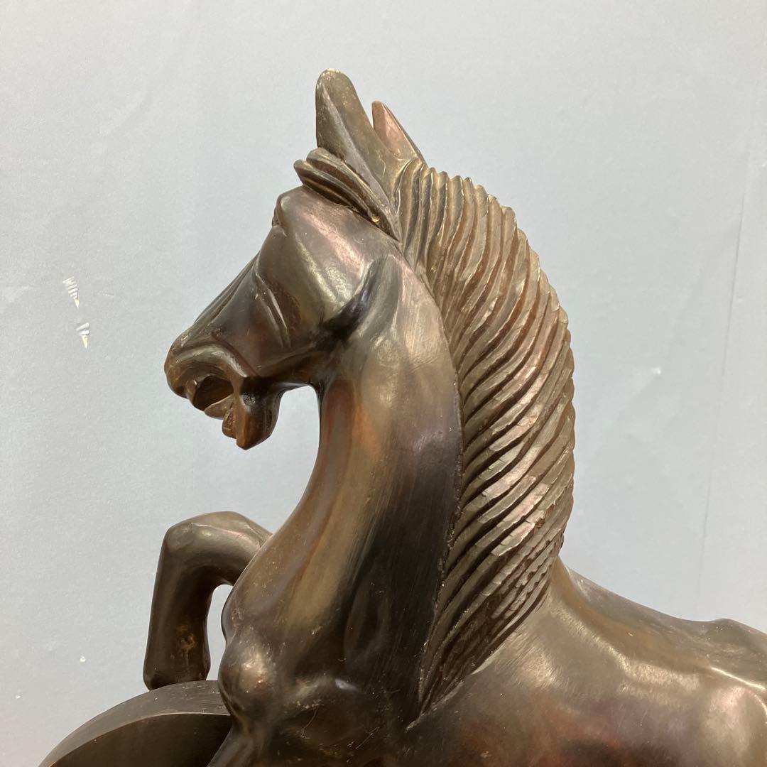 4F 希少 彫刻 木彫り 馬 オブジェ 置物 彫刻 一刀彫 縁起物 インテリア