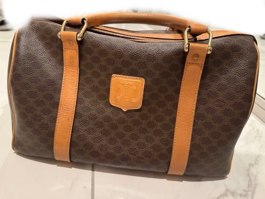 セリーヌブラウンレザーミニボストンバッグ