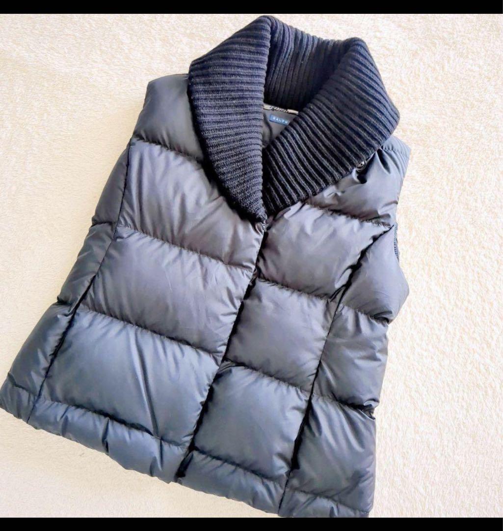 ラルフローレン　ダウンベスト　S　黒　ニットショールカラー　ダウン　カシミヤ