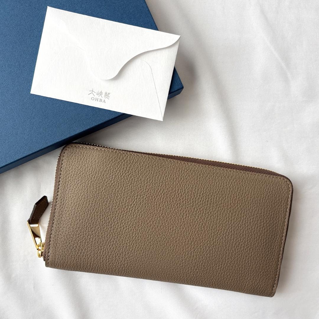 未使用 オオバセイホウ ポケットブック 牛革 長財布 ラウンドウォレット トープ