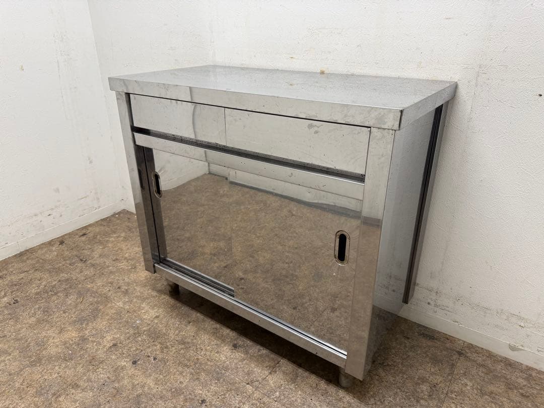 ステンレス　扉引き出し付き　作業台　飲食店　W９００ｘＤ４５０ｘＨ８００ｍｍ