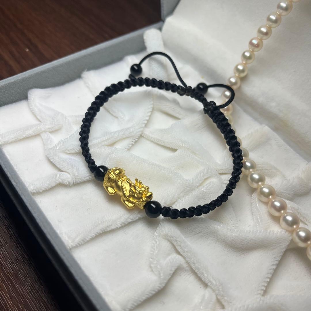 24K ミャンマーゴールド　龍＆ピチュー　お守りブレスレット
