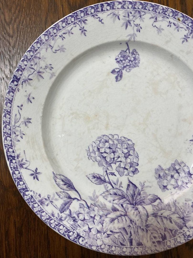 秋の感謝セール♪フランス アンティーク☆ジアンGienプレート大皿 紫陽花