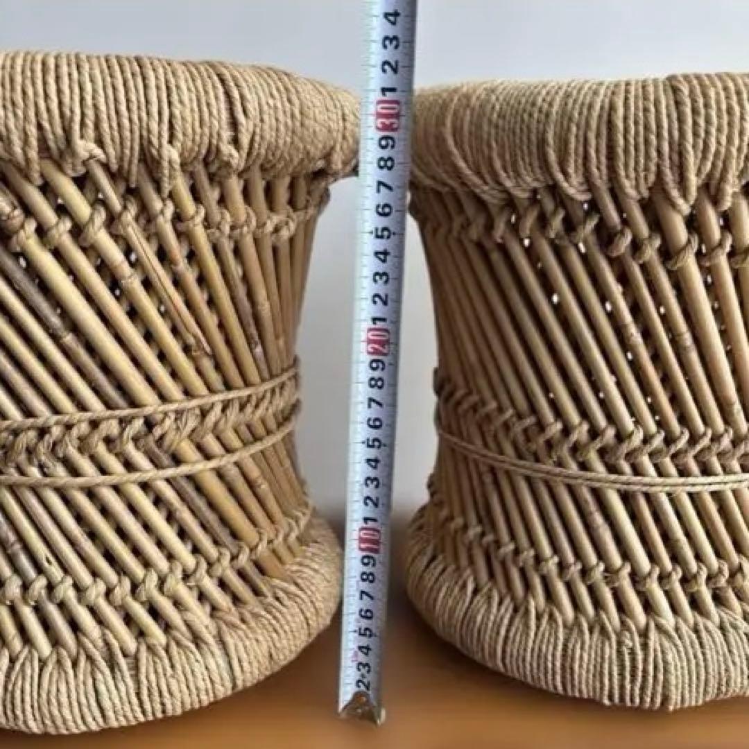 インド　スツール　椅子　2個セット　天然素材　グランピエ　カゴ　India 葛