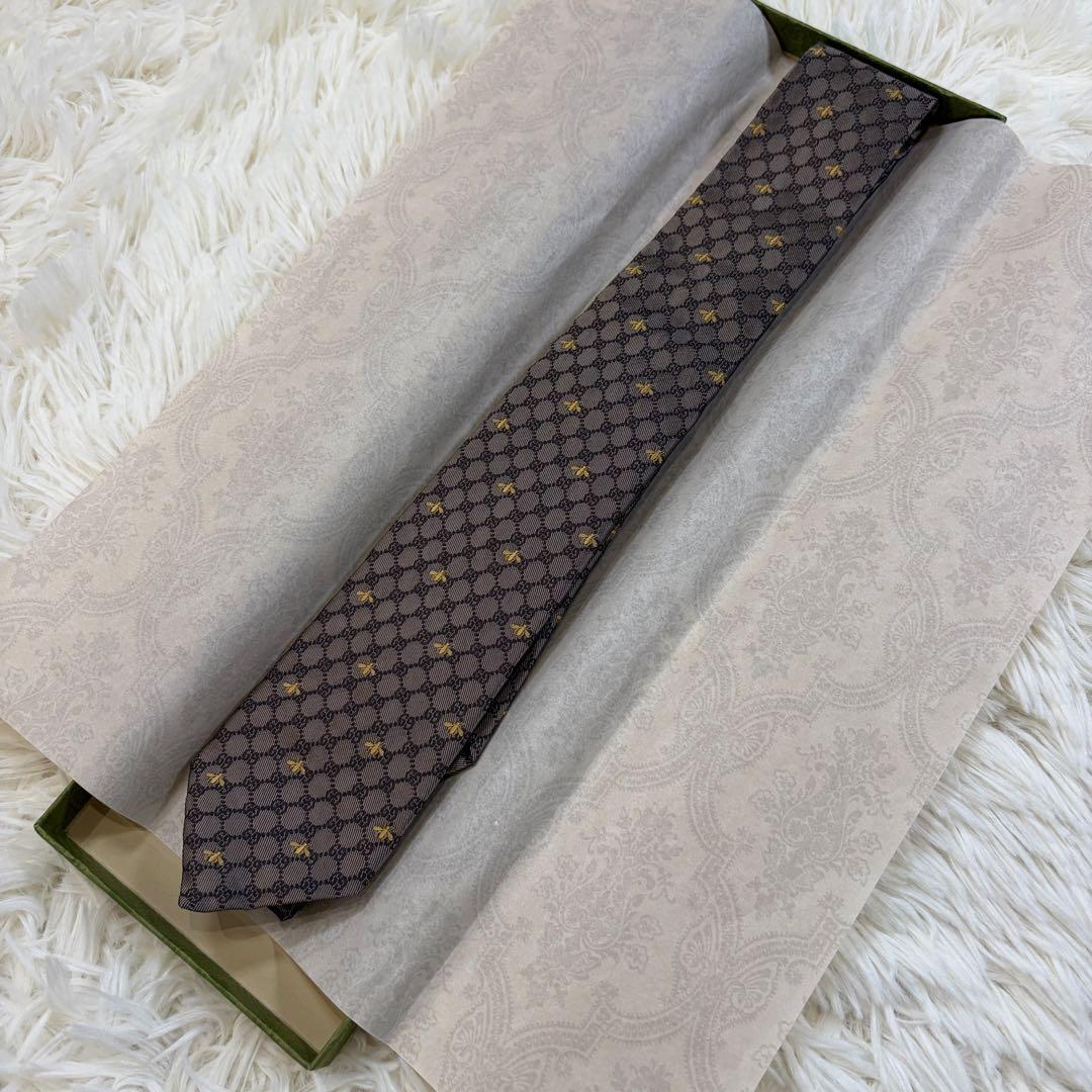 【新品同様】グッチ 現行タグ GG×ビー ジャガード ネクタイ シルクイタリア製