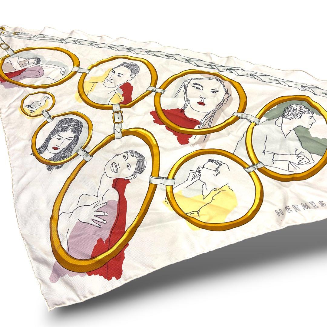 美品 HERMES エルメス ポワントゥ 三角スカーフ イラスト 総柄