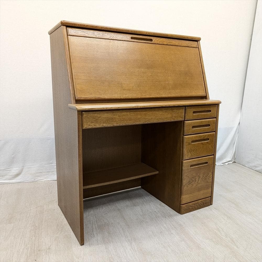 美品　浜本工芸　楢 ナラ材　ライティングデスク　ライティングビューロー　机　書斎