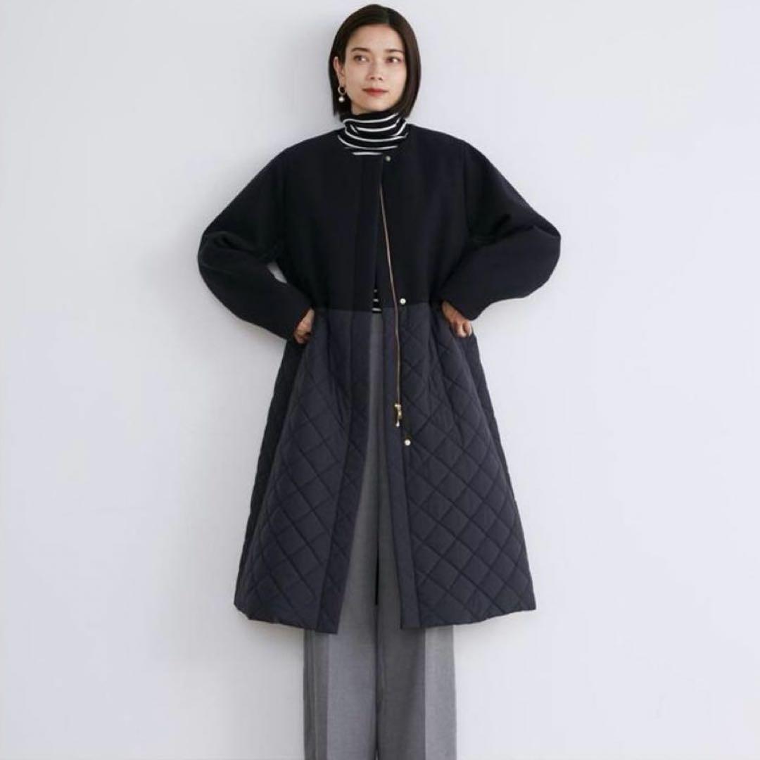 SALE極美品✨INED 2024AW コンビキルティングコート ネイビー　９号