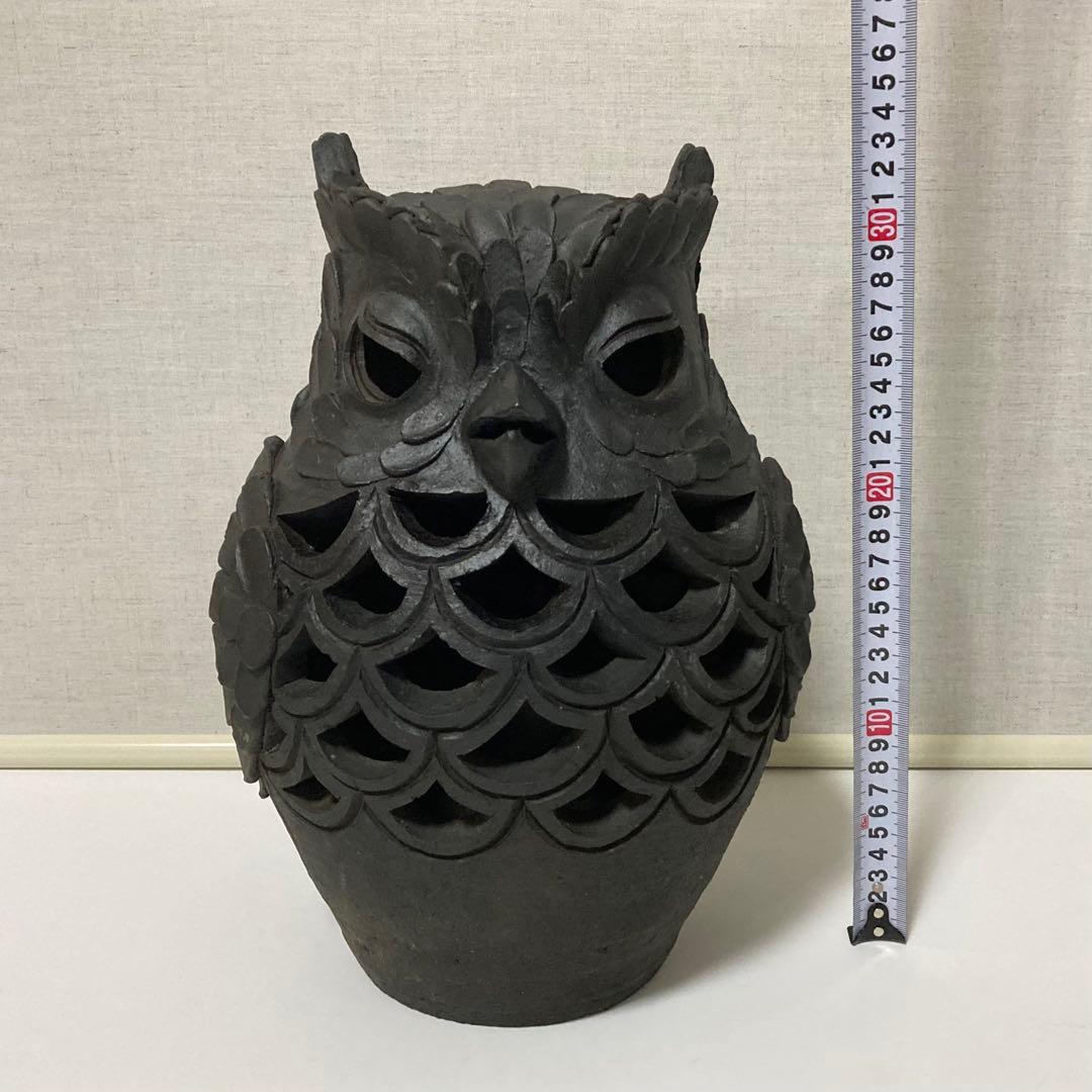 信楽焼 陶器 フクロウ 梟 置物 オブジェ 透かし 工芸品 モダン レトロ