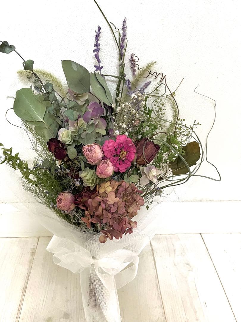 ピンクの薔薇の花束　ドライフラワースワッグ　プレゼントにも〜